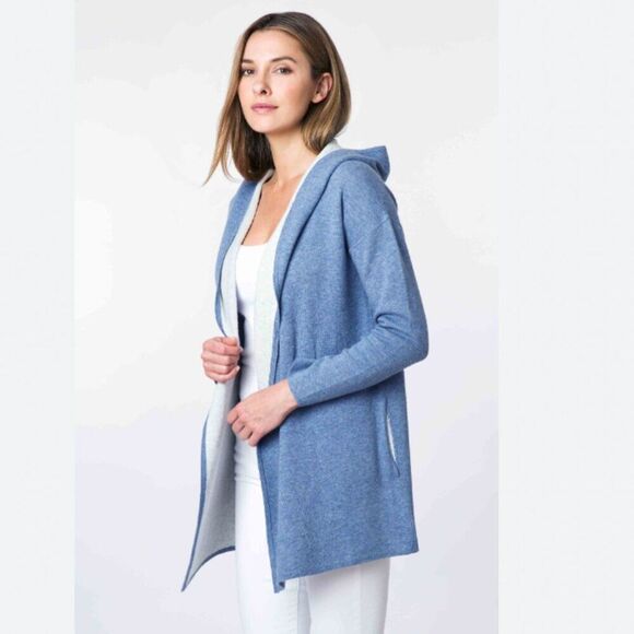 Kinross Cashmere Blend Reversible Hooded Cardigan Size L - Picture 1 of 11